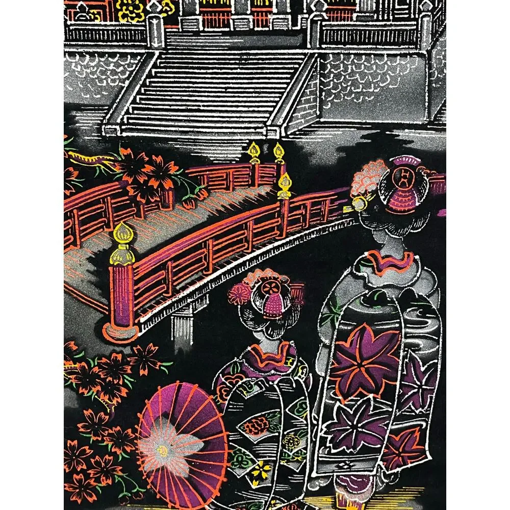 Japanese‎ Wall Scroll Temple Scene Textile Art Hanging Asian Decor Made in Japan